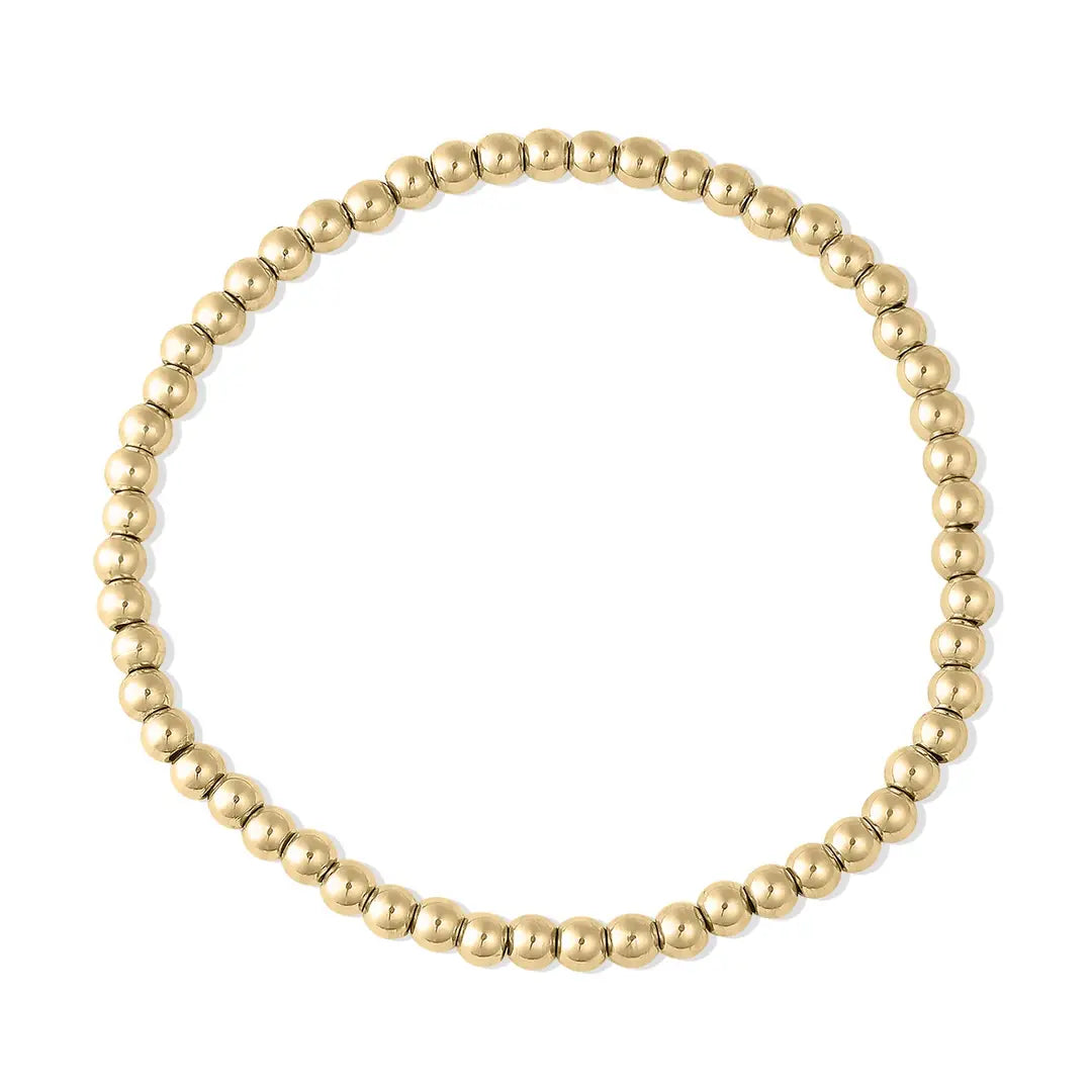 18k Gold Metal Bead Stretch Bracelet 4mm - Water Resistant