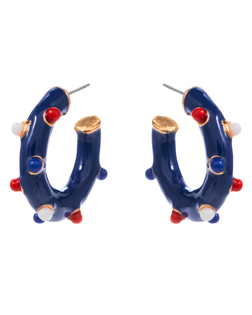 American Flag Enamel Beads Hoop Earrings in Blue