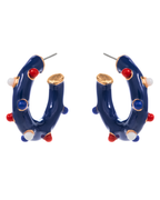 American Flag Enamel Beads Hoop Earrings in Blue