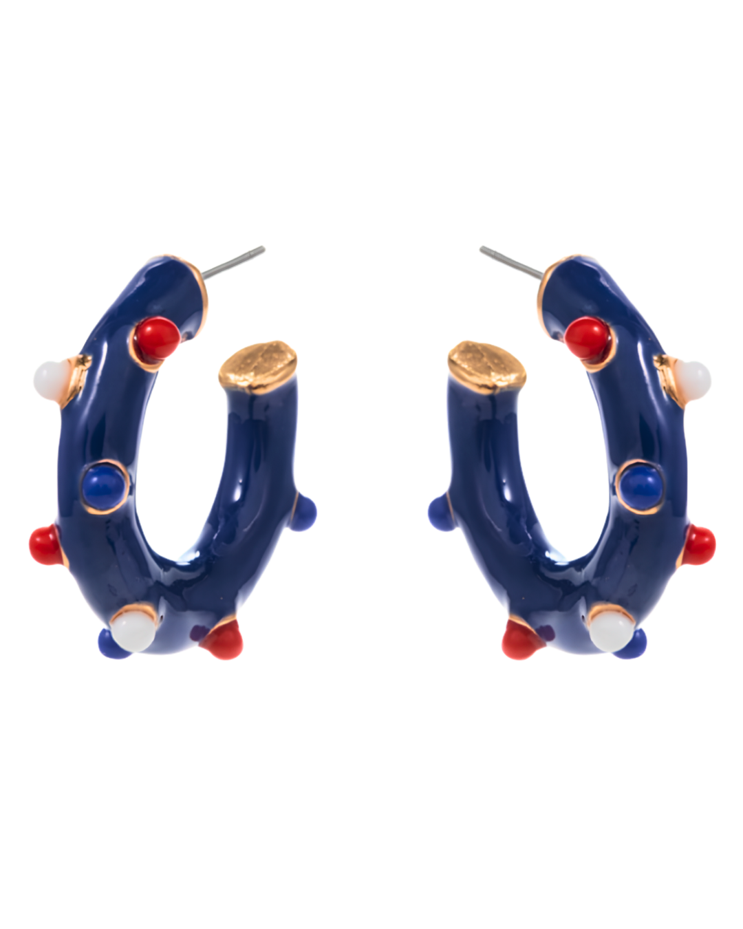 American Flag Enamel Beads Hoop Earrings in Blue