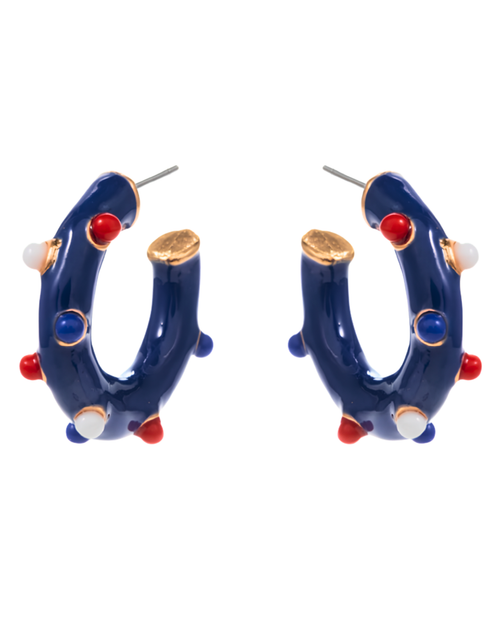 American Flag Enamel Beads Hoop Earrings in Blue