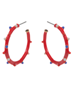 American Flag Enamel Beads Hoop Earrings in Red