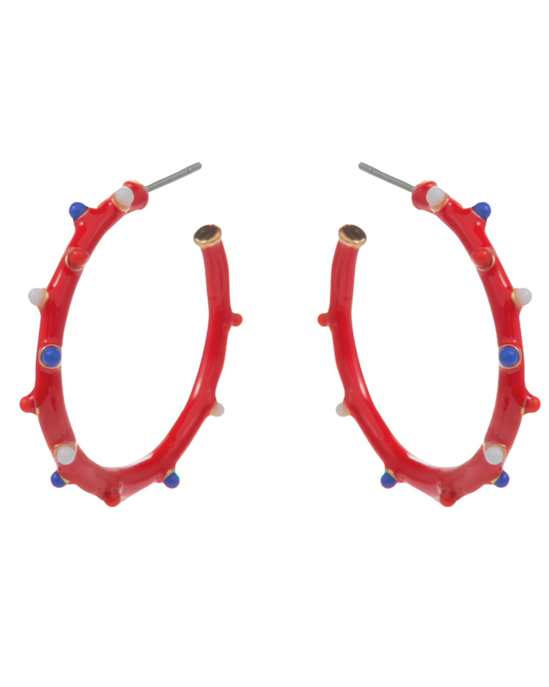 American Flag Enamel Beads Hoop Earrings in Red