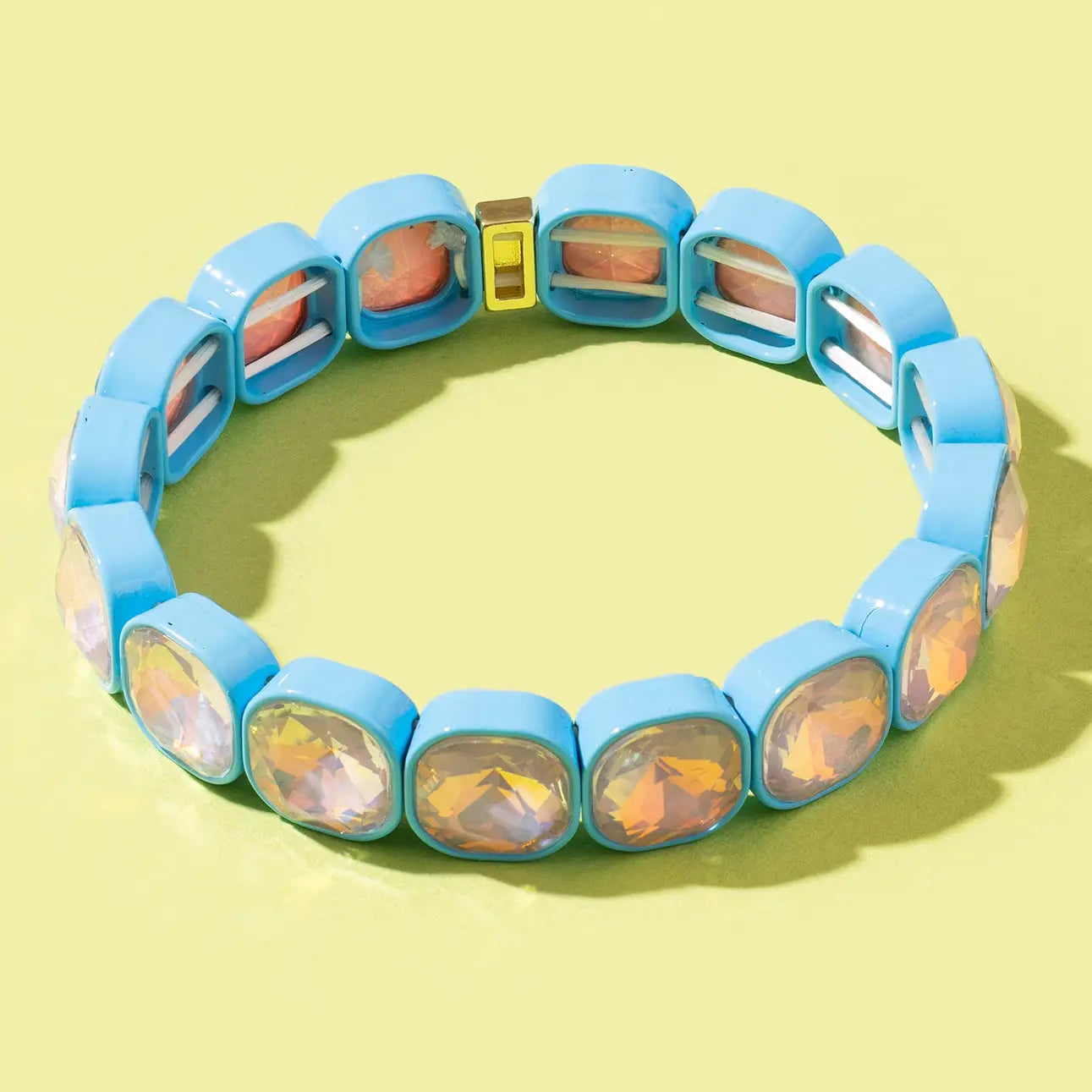 Griffin Enamel Stretch Bracelet in Blue with Large Square Stones