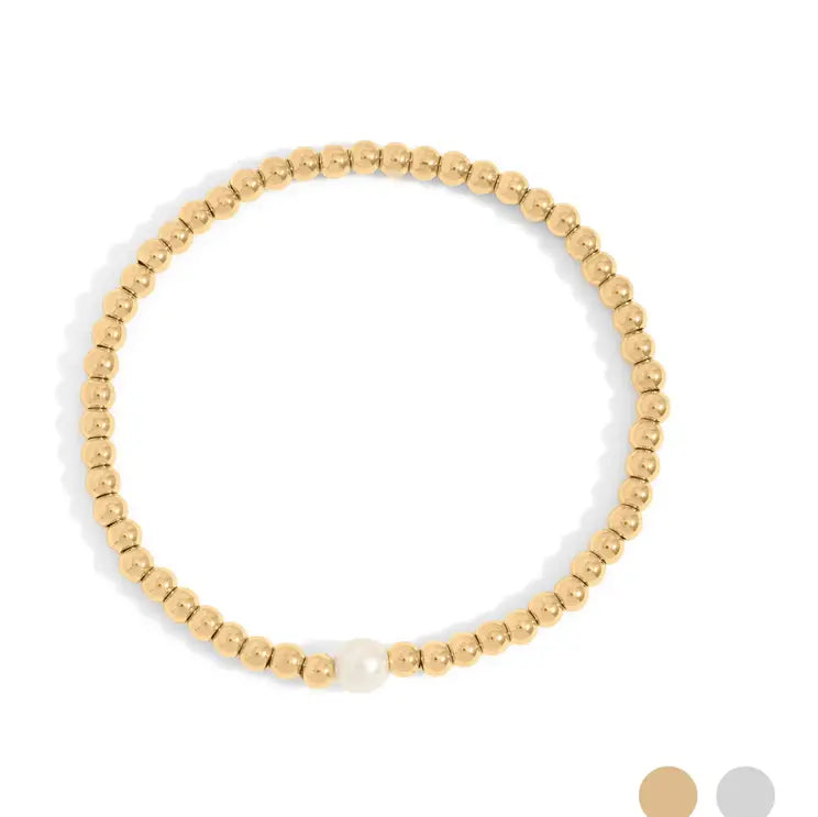 18K Gold PVD Stainless Steel Stretch Bracelet with Pearls