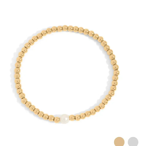 18K Gold PVD Stainless Steel Stretch Bracelet with Pearls