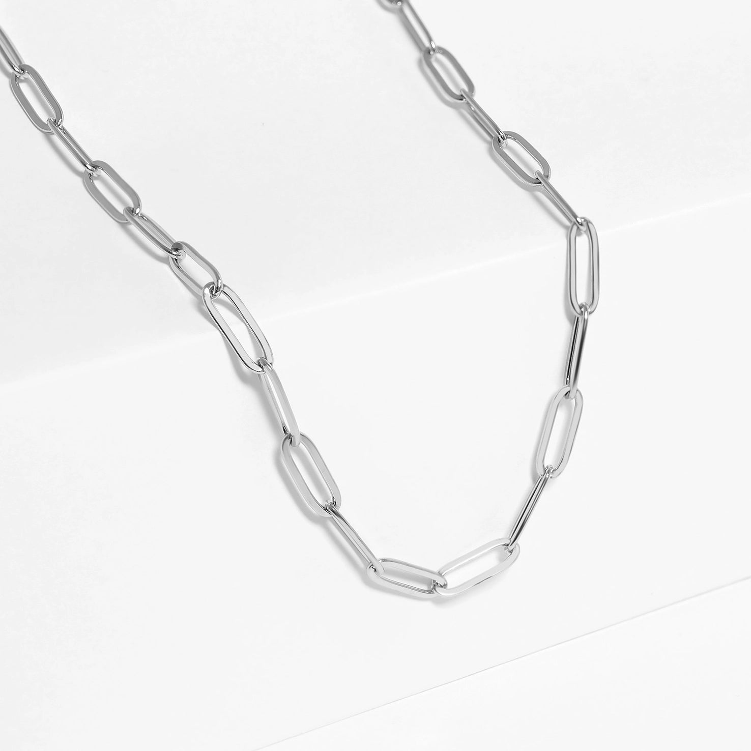 Stainless Steel Paperclip Chain Necklace 16"