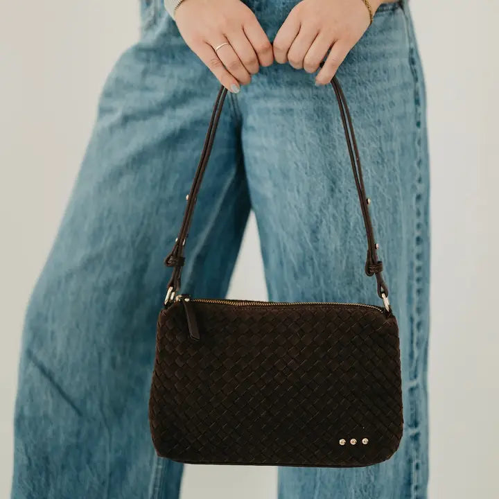 Harper Suede Hobo Shoulder Bag in  Chocolate