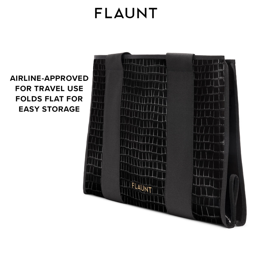 Black Crocodile Leather Everyday Tote Bag with Pouch