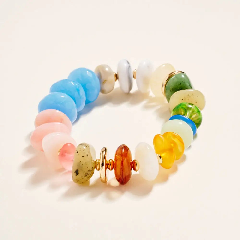 Mixed Colorful Resin  with Gold Beaded Bracelet