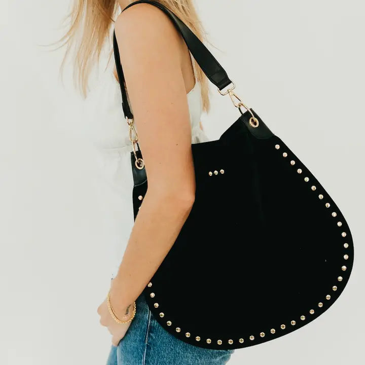 Rosalie Rivet Suede Hobo Bag in Black