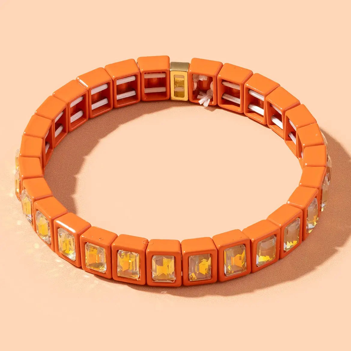 Penelope Enamel Stretch Bracelet in Spice with Small Rectangle Stones