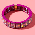 Estelle Enamel Stretch Bracelet Dark Pink with XL Rectangle Stones