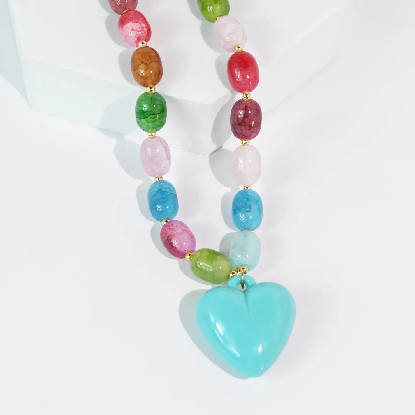 Happy Colorful Heart Necklace in Blue