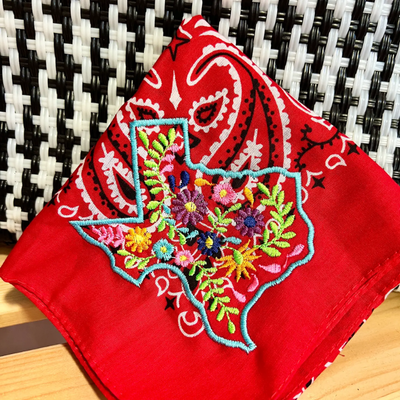 Texas  Floral Embroidered Bandana