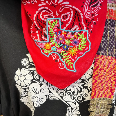Texas  Floral Embroidered Bandana