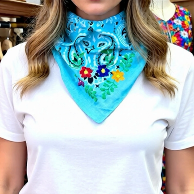 Floral Embroidered Bandana Assorted Colors