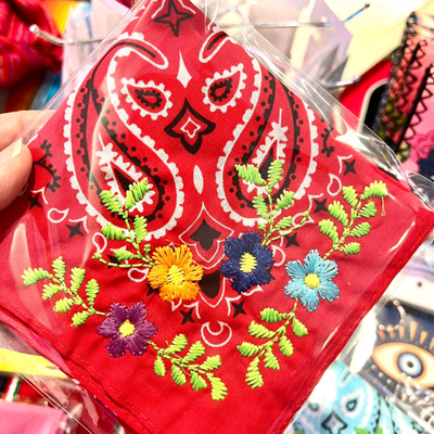 Floral Embroidered Bandana Assorted Colors