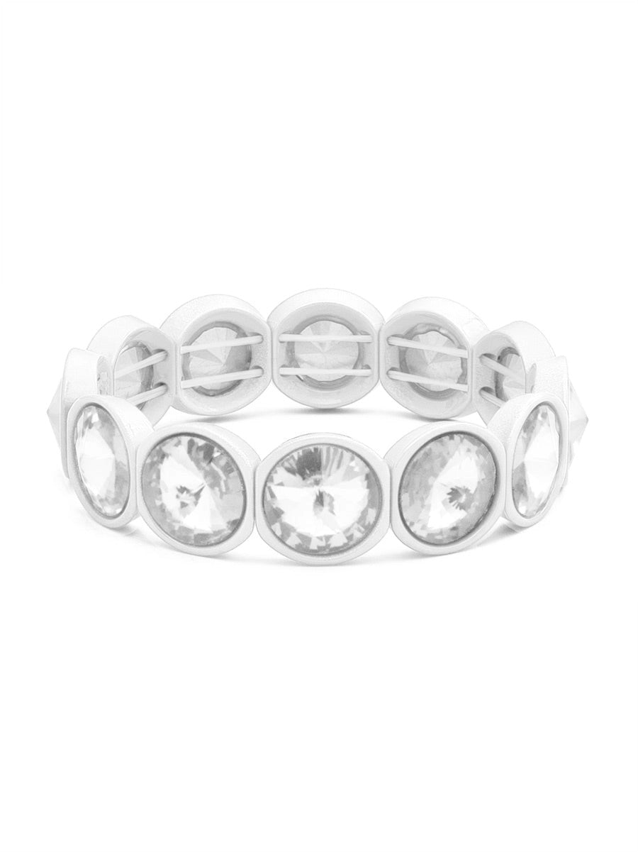Round Crystal Stretch Bracelet-White
